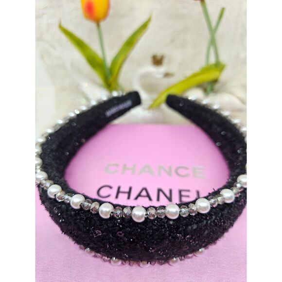 Black Headband with Pearls and #5 Designer Inspired Accents New main image 5